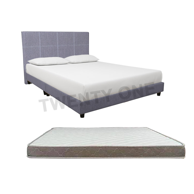 CHARM BED FRAME(GREY COLOUR) + 6 INCH KNITTED FABRIC FOAM MATTRESS