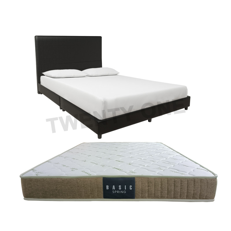 RUBY FAUX LEATHER BED FRAME + 8 INCH BAMBOO KNITTED FABRIC SPRING MATTRESS