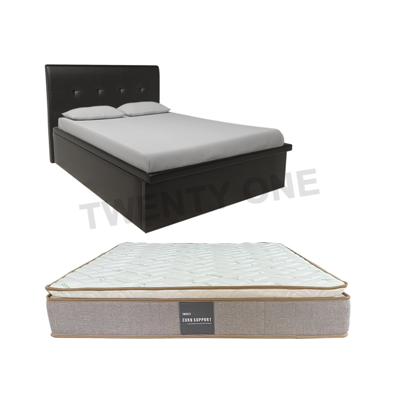 GLORY FAUX LEATHER 12" STORAGE BED + 10 INCH BAMBOO LATEX POCKETED SPRING MATTRESS